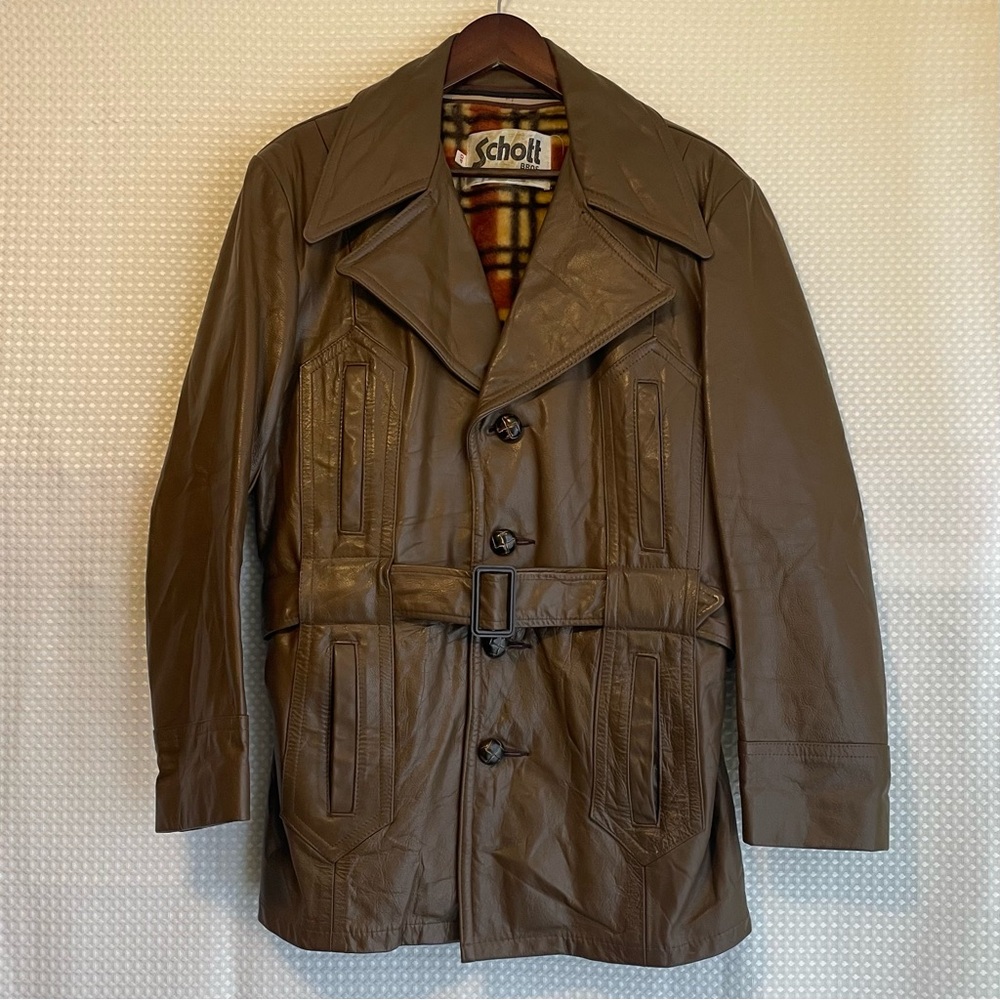 SCHOTT BROS Vintage Brown Leather 70s Leisure Jacket Zip Out Liner Mens 40 (Med)